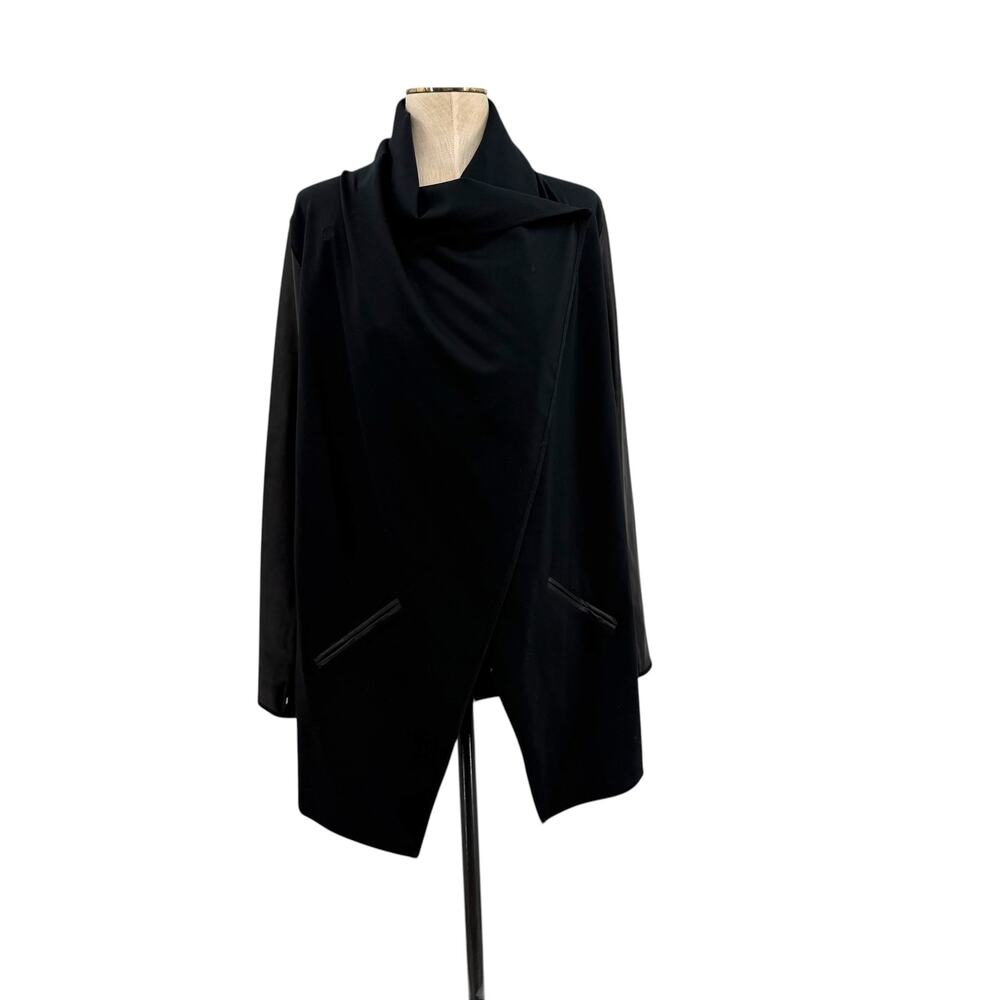 Spanx Black Drape Front Jacket Open Cardigan Stretch Ponte Womens Medium - Picture 2 of 14